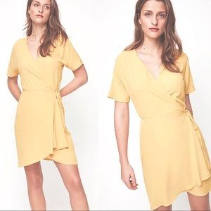 Aritzia yellow wrap dress